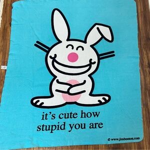 It’s Happy Bunny Vintage Throw Blanket - ‘It’s Cute How Stupid You Are”, Blue